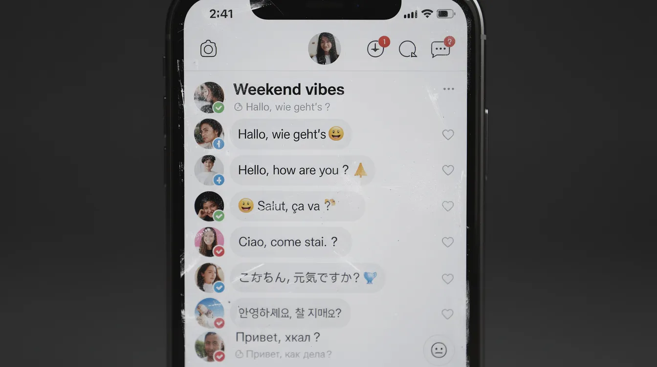 Auf dem Smartphone-Bildschirm sind verschiedene Social-Media-Posts und Kommentare in mehreren Sprachen zu sehen, die sich mit Themen wie Belästigung und Machtmissbrauch im Rahmen der #MeToo-Bewegung befassen. Die Beiträge reflektieren die Erfahrungen von Frauen und Männern, die über Übergriffe und die Debatte um sexuelle Gewalt berichten.