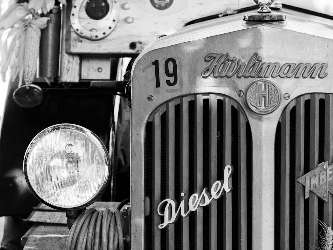 Close-up of vintage truck grille and headlight