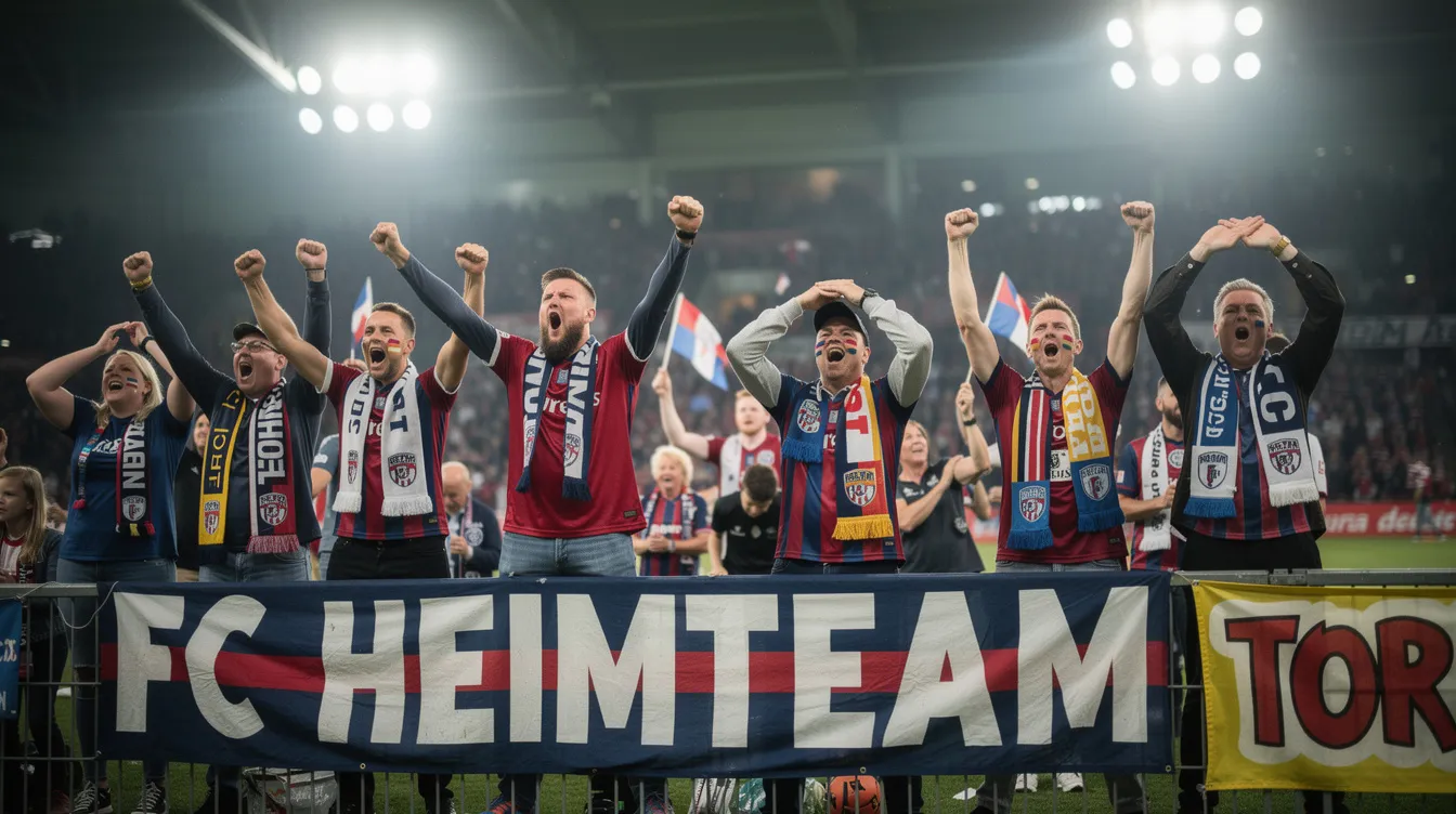 In einem Stadion sind emotionale Fußballfans zu sehen, die mit aufgeregten Gesten und leidenschaftlichen Reaktionen auf das Spiel reagieren. Die Atmosphäre ist intensiv, während die Anhänger ihrer Mannschaft, darunter auch Fans von Real Madrid und Atlético Madrid, voller Begeisterung und Aufregung sind.
