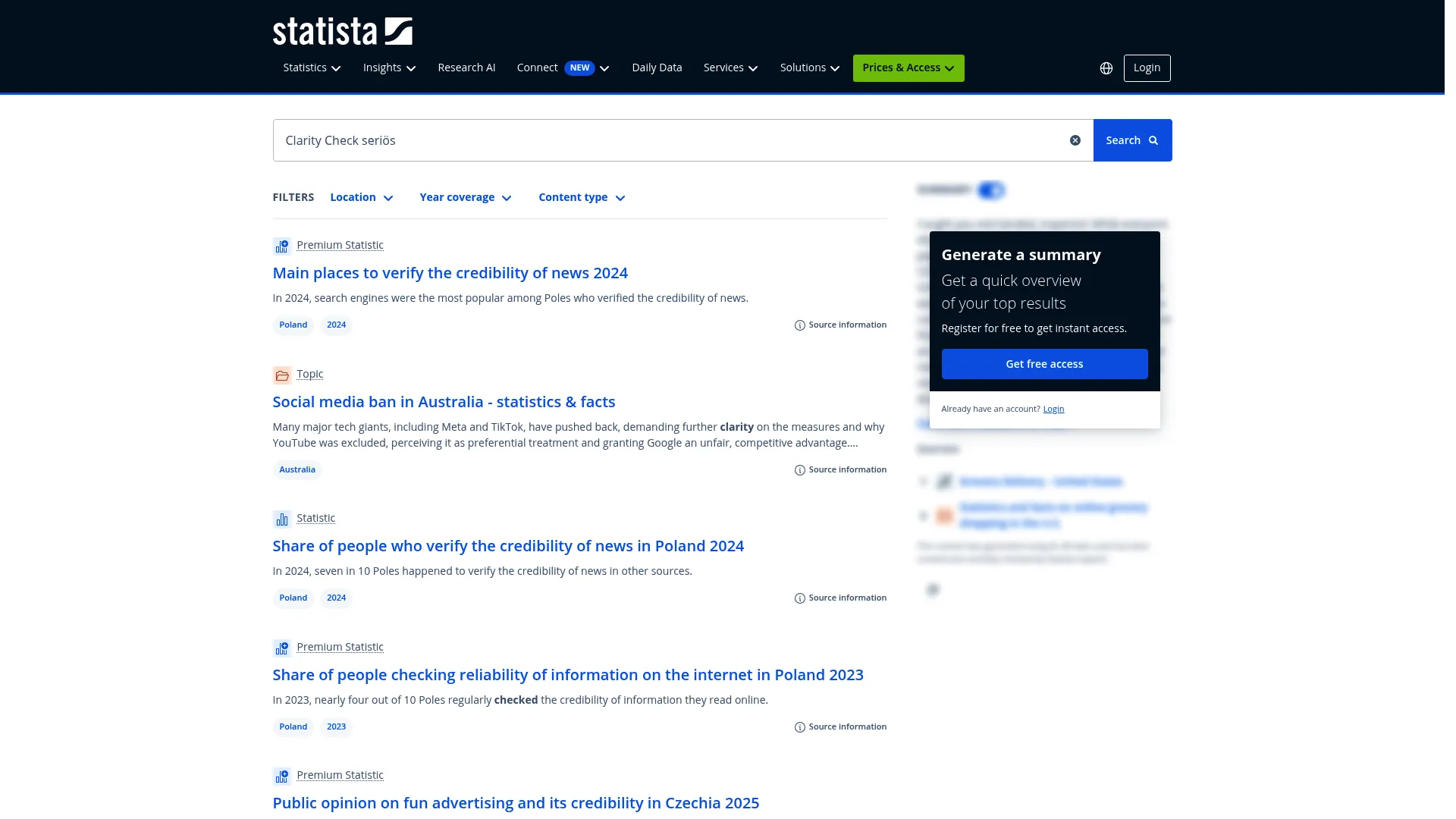 Screenshot of www.statista.com