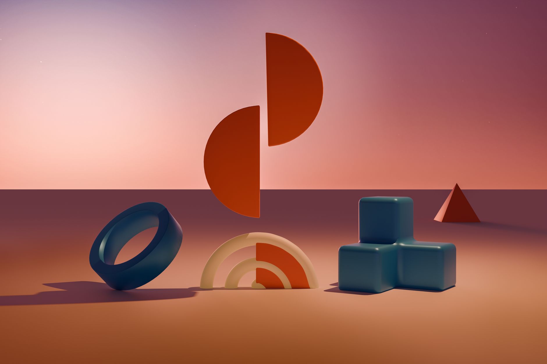 Vibrant 3D geometric shapes create an intriguing abstract background.