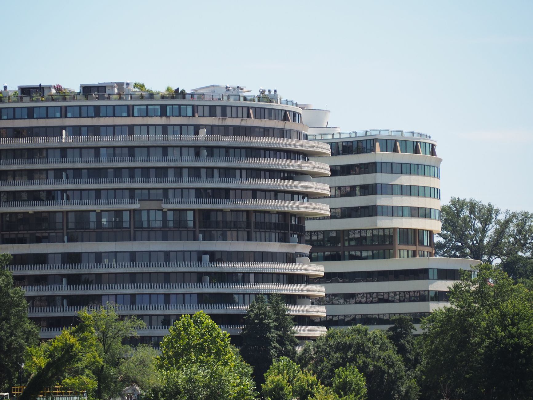 View of the architectural landmark Watergate Complex in Washington, DC.
