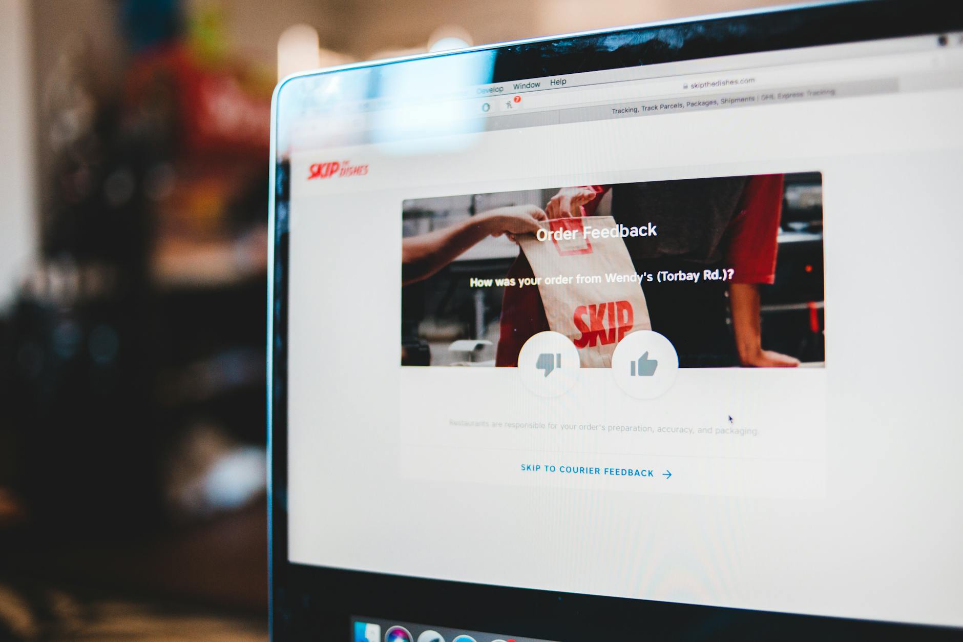 Website design with web banner of order feedback on online shopping center on computer screen