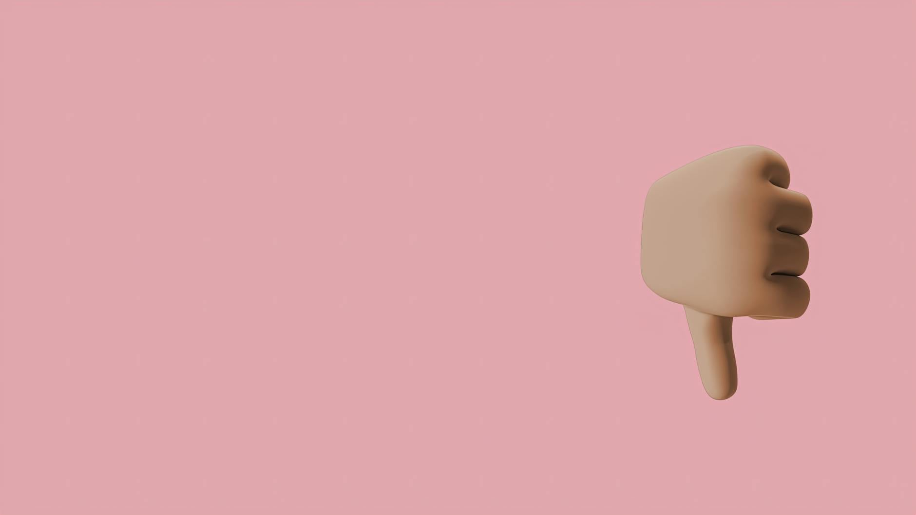 3D thumbs down gesture with a pink background providing ample copy space.